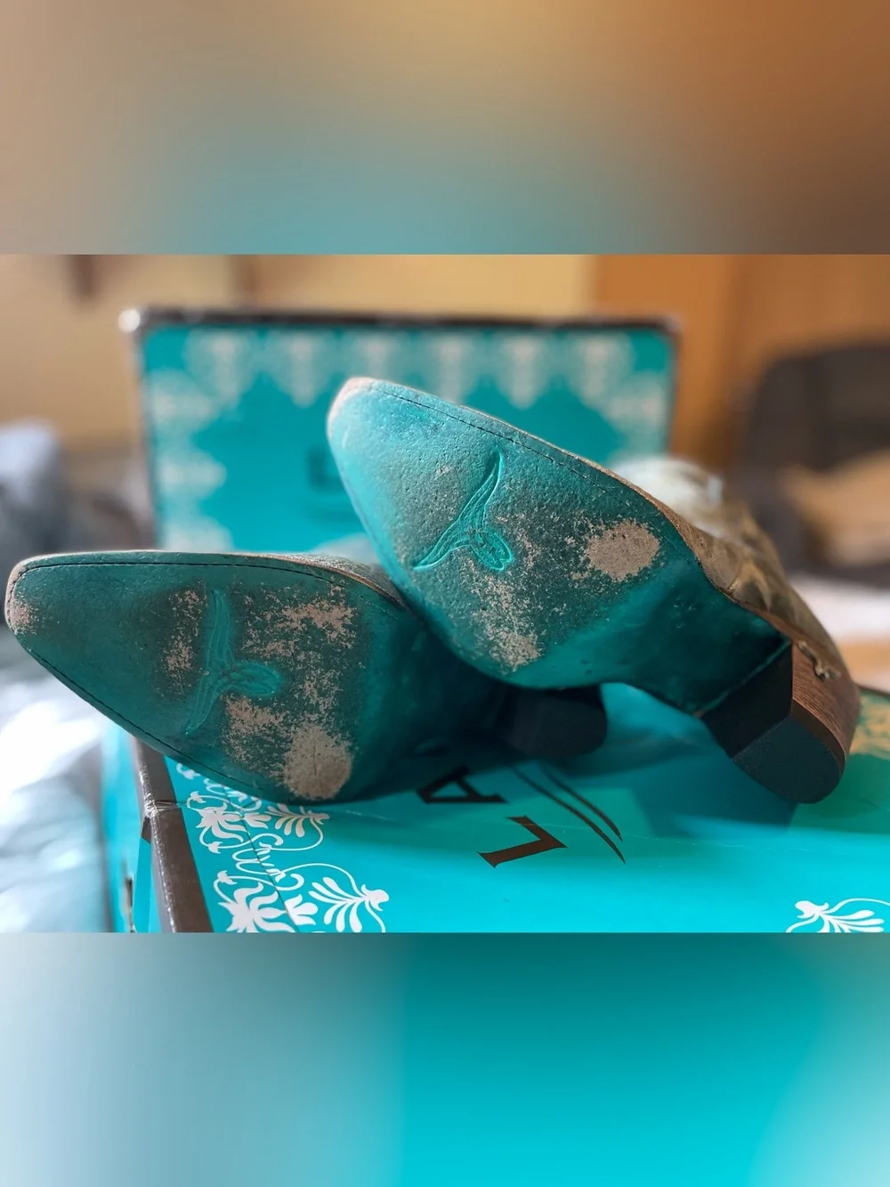 LANE Women's Teal Distressed Leather Western Ankle Boots